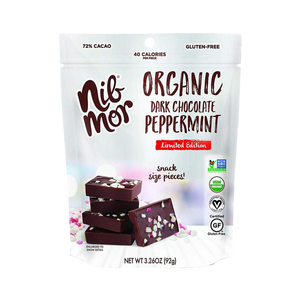 NibMor - Organic Dark Chocolate Peppermint Bark 3.26 Oz | Pack of 6