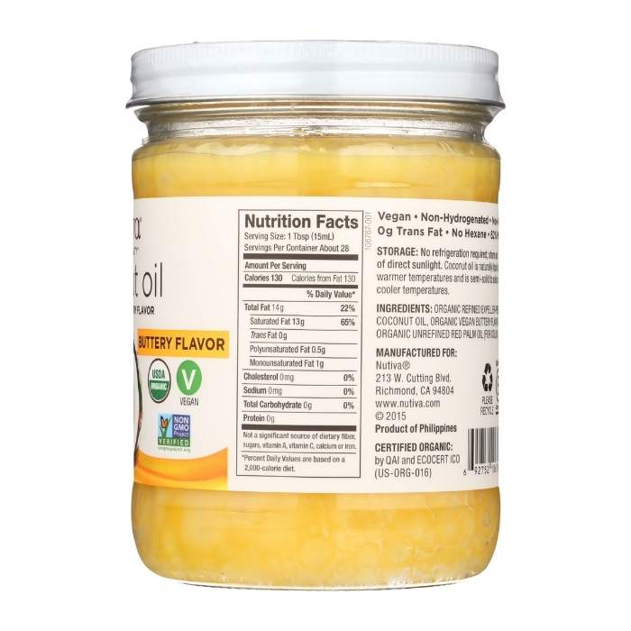 Nutiva - Organic Coconut Oil with Butter Flavor, 14 fl oz Side 2