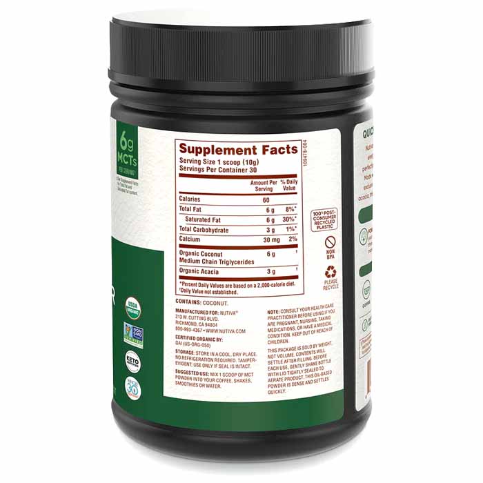 Nutiva - Organic MCT Powder with Prebiotic Acacia - Unflavored, 10.6oz - back