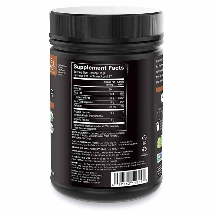 Nutiva - Organic MCT Powder with Prebiotic Acacia Fiber - Chocolate, 10.6 oz - PlantX US