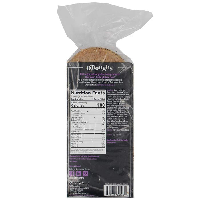 O'Dough's - Gluten-Free Sprouted Whole Grain Flax Bagel Thins, 10.6oz - back