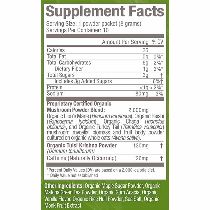 Om Mushroom Superfood - Mushroom Matcha Latte Blend, 10 Sachets - back