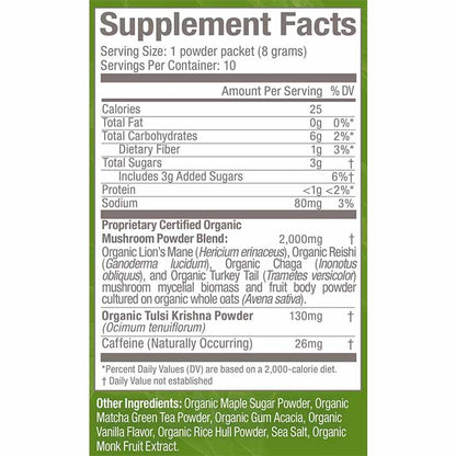 Om Mushroom Superfood - Mushroom Matcha Latte Blend, 10 Sachets - back