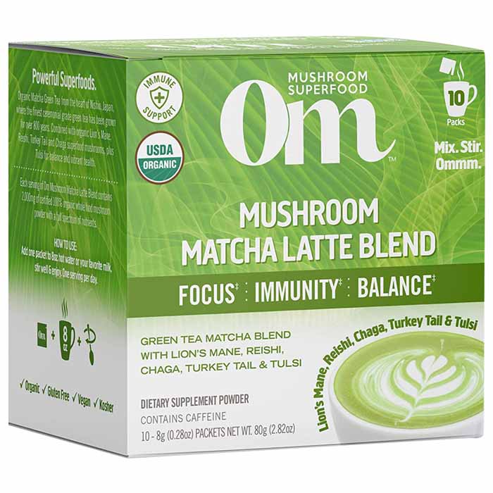 Om Mushroom Superfood - Mushroom Matcha Latte Blend, 10 Sachets