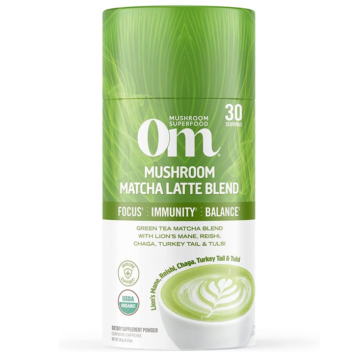 Om Mushroom Superfood - Mushroom Matcha Latte Blend, Canister (30 Servings)