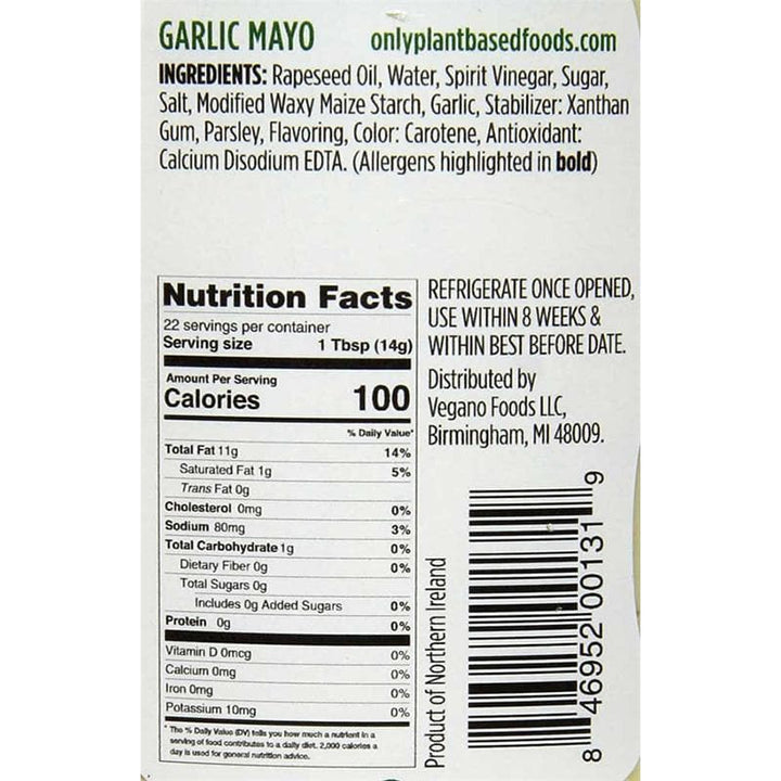 846952001319 - only plant based garlic mayo nutrition