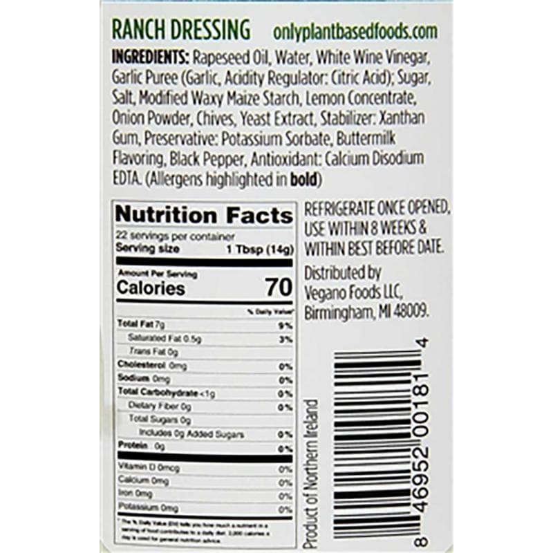 Only Plant Based Ranch Dressing, 11oz