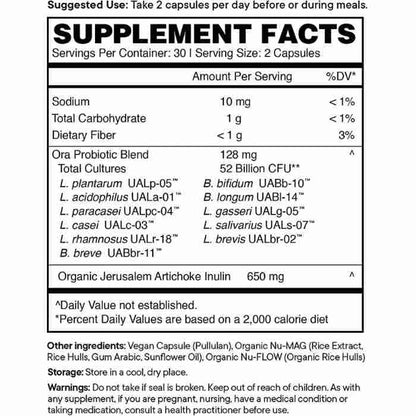 Ora- Trust Your Gut High Potency Probiotic + Prebiotic Capsules- Back