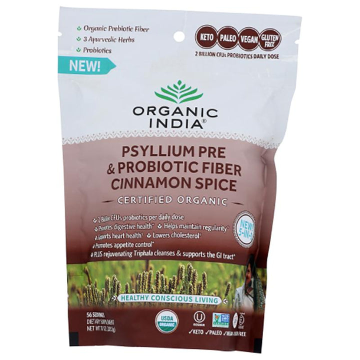 organic india psyllium pre and probiotic fiber cinnamon spice
