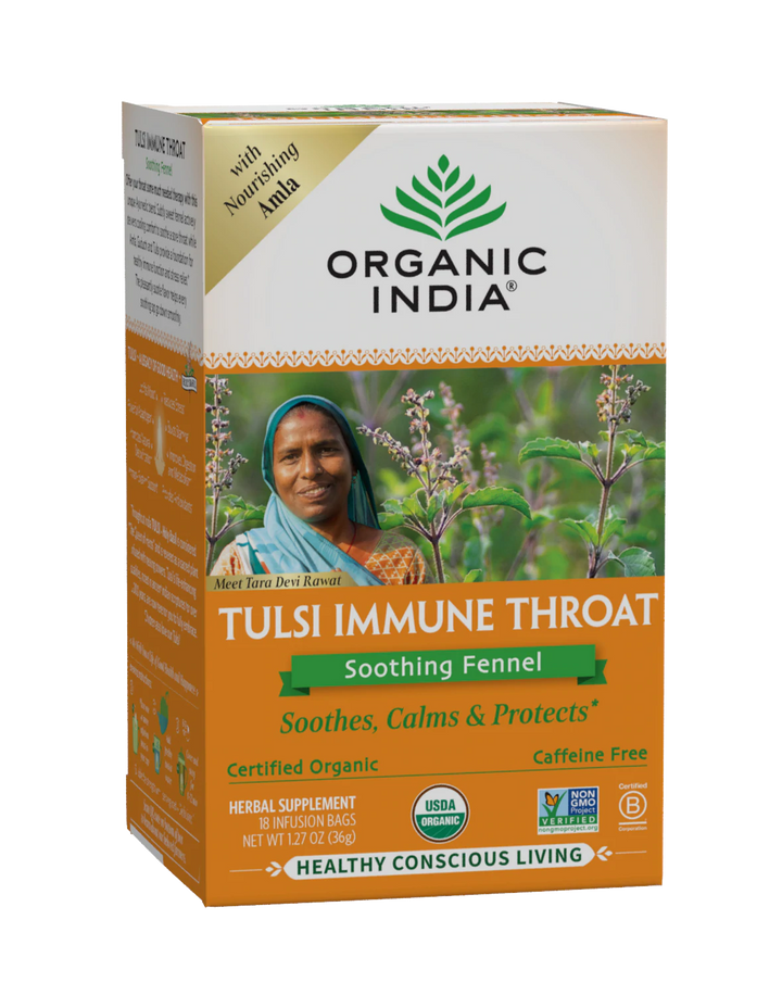 Organic India, Tulsi Immune Throat, Soothing Fennel, Caffeine-Free, 18 Infusion Bags | Pack of 6 - PlantX US