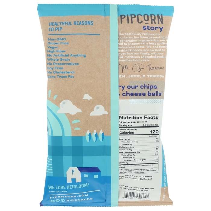 Pipcorn - Mini Sea Salt Popcorn, 4.5oz - back