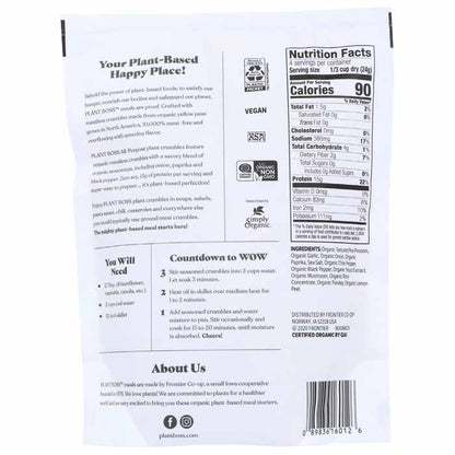 Plant Boss - Meatless Crumbles - All-Purpose, 3.35oz - back