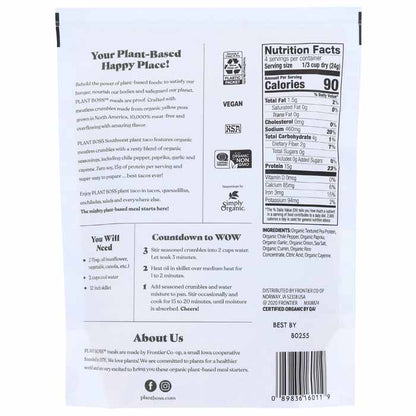 Plant Boss - Meatless Crumbles - Southwest, 3.35oz - back