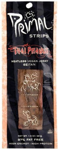 Primal Strips - Vegan Jerky - Meatless - Seitan - Thai Peanut - 1 Oz | Pack of 24