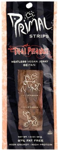 Primal Strips - Vegan Jerky - Meatless - Seitan - Thai Peanut - 1 Oz | Pack of 24 - PlantX US