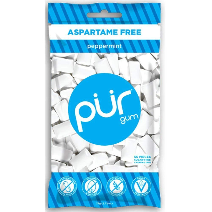 Pur Chewing Gum Sugar-Free Aspartame Peppermint 2.72oz | Pack of 12 - PlantX US