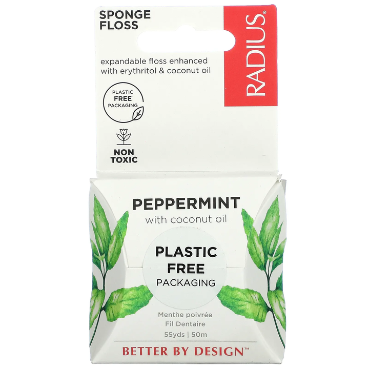 RADIUS - Sponge Floss, Peppermint with Coconut Oil, 55 yds (50 m) | Pack of 6 - PlantX US