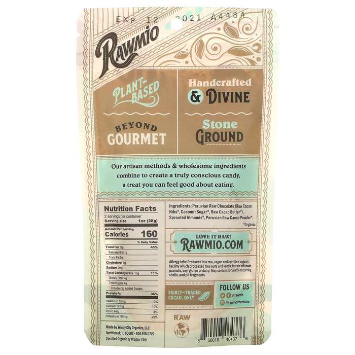Rawmio - Chocolate Covered Sprouted Almonds - back
