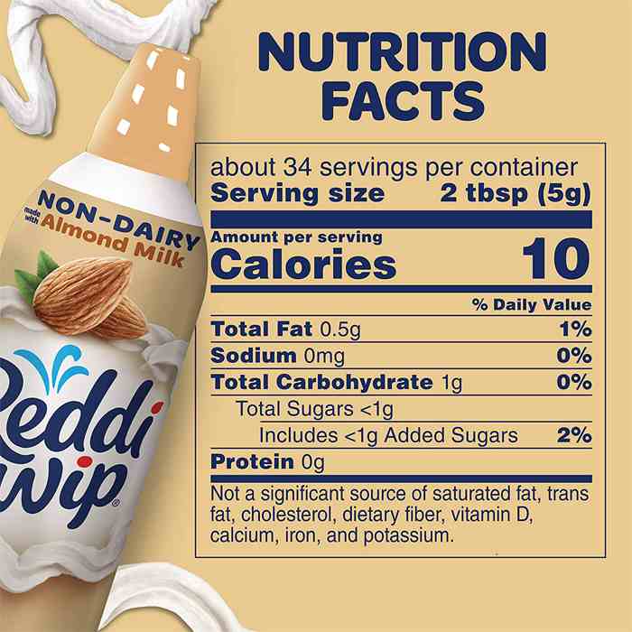 Reddi Wip - Vegan Whipped Topping - Made with Almond Milk, 6oz - back