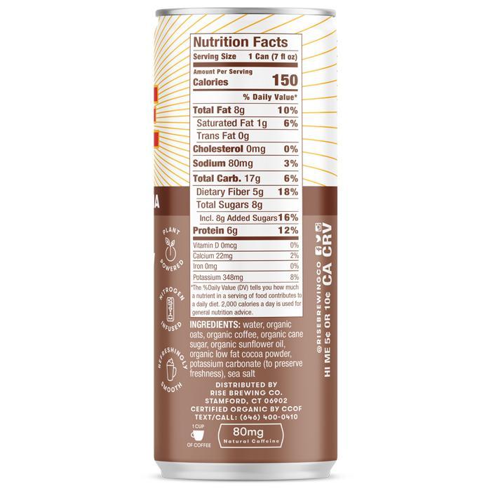 Rise Nitro Cold Brew Coffee - Oat Milk Mocha, 7 oz - back 