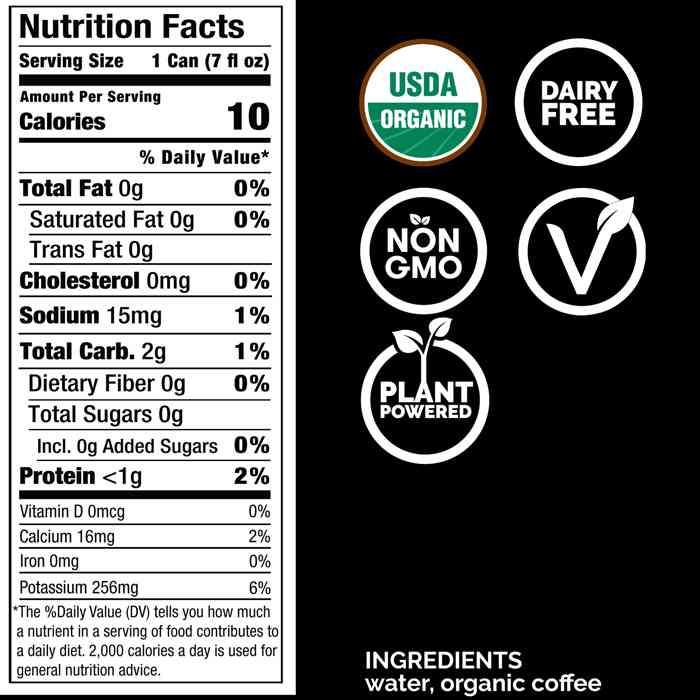 Rise Nitro Cold Brew Coffee - Original Black, 7 oz - Nutrition