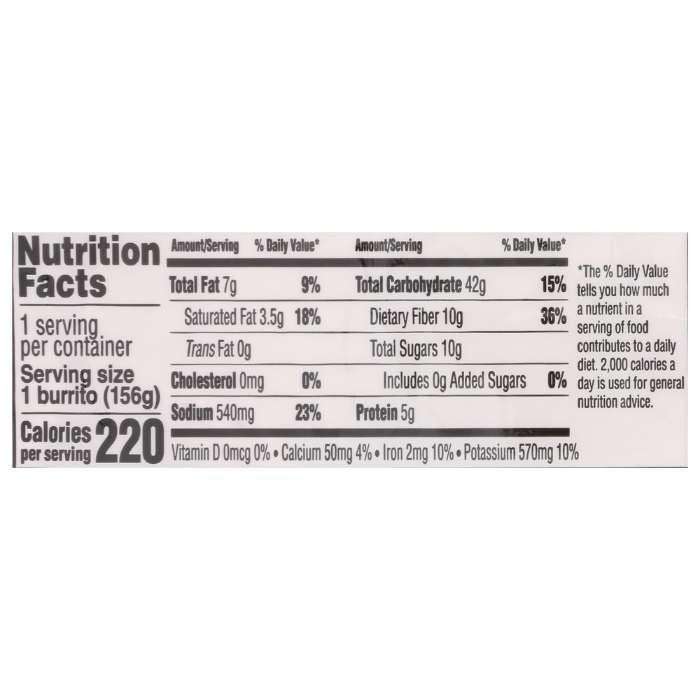 Sana - Grain-Free Fajita Burritos, 5.5oz - nutrition facts