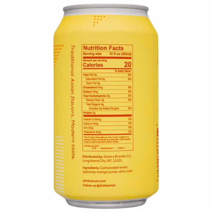 Sanzo - Mango Sparkling Water, 12 fl oz - back