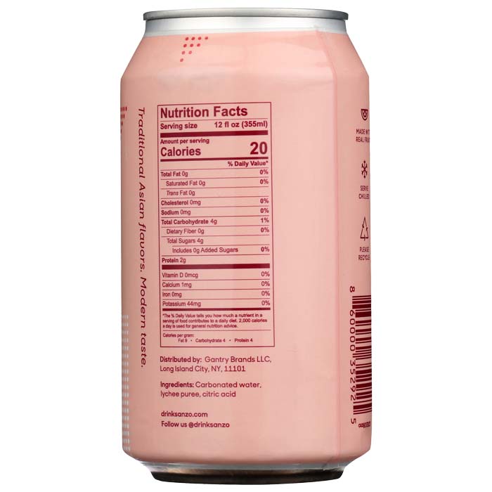 Sanzo - Sparkling Water - Lychee, 12 fl oz - back