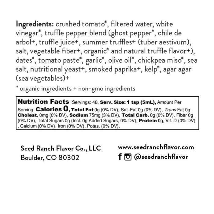 Seed Ranch Flavor Co. Truffle Hound Hot Sauce, 8oz - Nutrition Facts