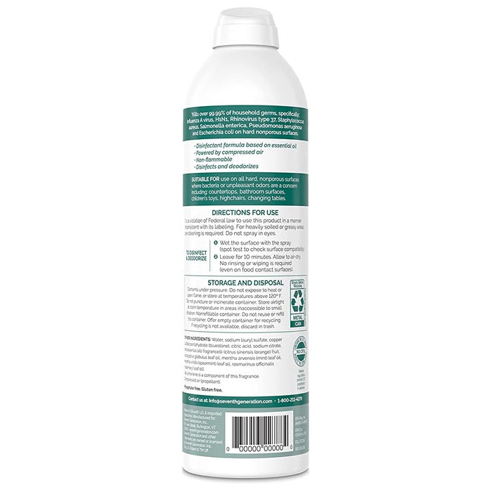 Seventh Generation - Disinfectant Spray - Eucalyptus, Spearment & Thyme, 14 fl oz - back