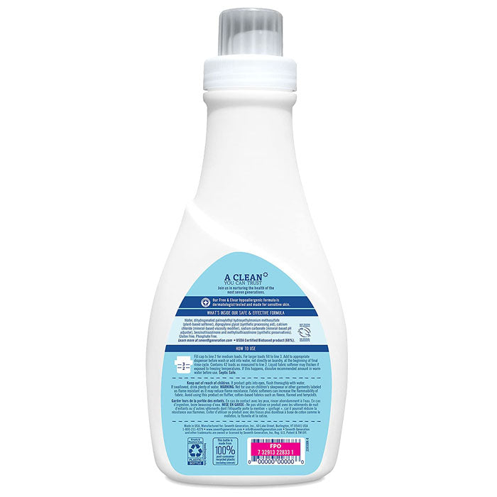 Seventh Generation - Fabric Softener - Free & Clear, 32fl oz - back