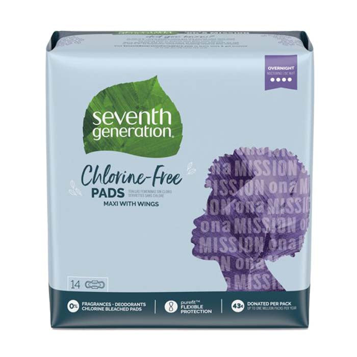 Seventh Generation - Maxi Pads, Chlorine-Free - Overnight, With Wings - 14 Pack