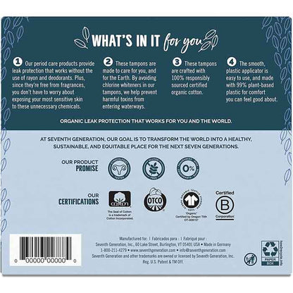 Seventh Generation - Organic Regular Tampons with Applicator, 18 Pack - back