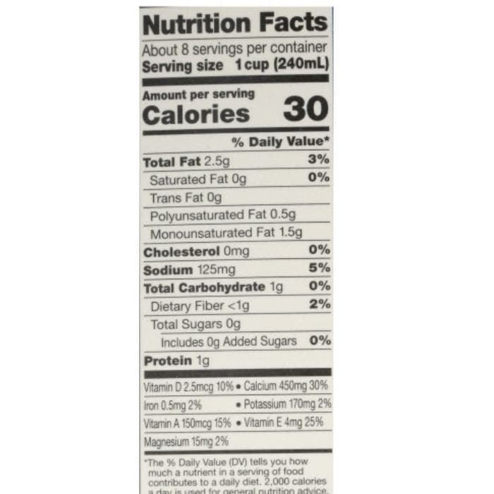 Silk - Almond Milk Unsweetened - back