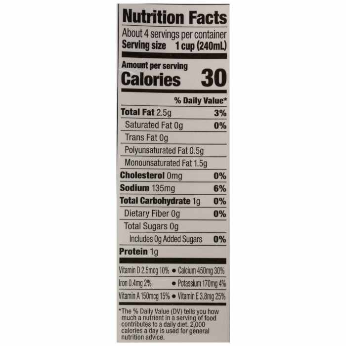 Silk - Unsweetened Vanilla Almond Milk, 32 fl oz - nutrition facts