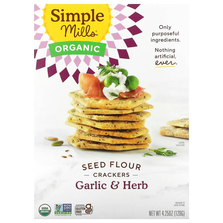 Simple Mills, Organic Seed Flour Crackers, Garlic & Herb, 4.25 oz  | Pack of 6 - PlantX US