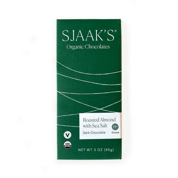 Sjaak's - Organic Dark Chocolate 77% Cocoa roasted almond with the sea salt