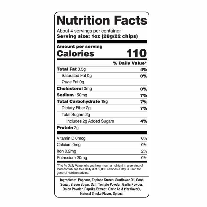 Skinny Pop - BBQ Chips - Nutrition Facts