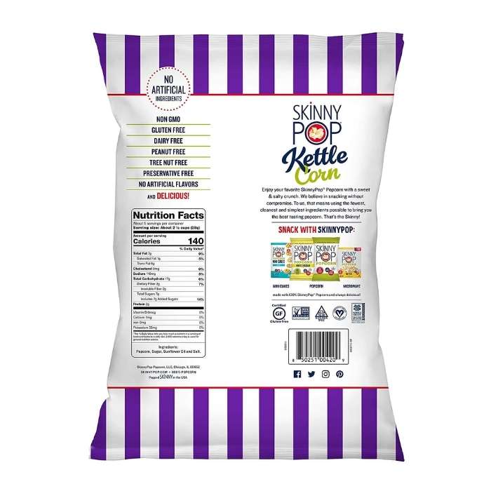 Skinny Pop - Sweet & Salty Kettle Popcorn, 5.3oz - back