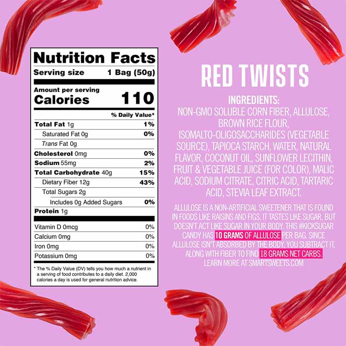 Smart Sweets - Red Twists, 1.8oz - back