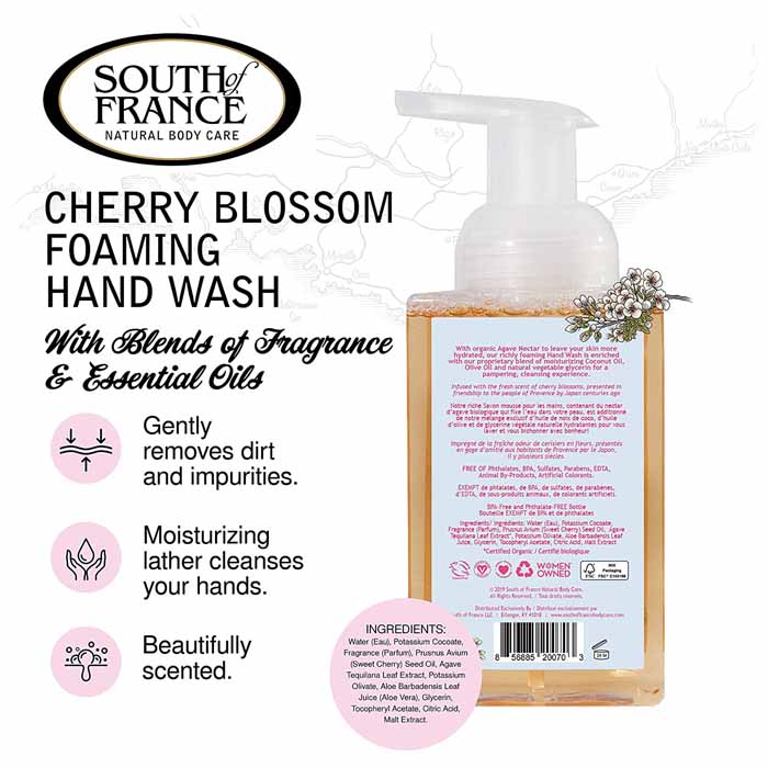 South of France Natural Body Care - Foaming Hand Wash Cherry Blossom, 8 fl oz - back