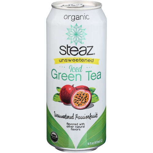 Steaz Organic Unsweetened Iced Green Tea, Passionfruit, 16 oz | Pack of 12 - PlantX US
