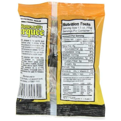 Stonewall's Jerquee - Vegan Jerquee  Original Mild, 1.5oz - back