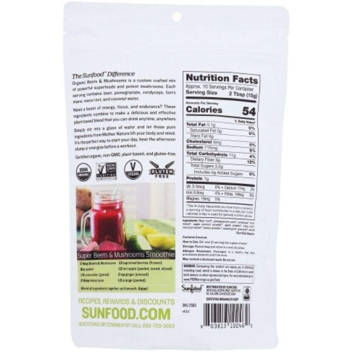 Sunfood Superfoods - Beet Mushroom Powder Organic - back