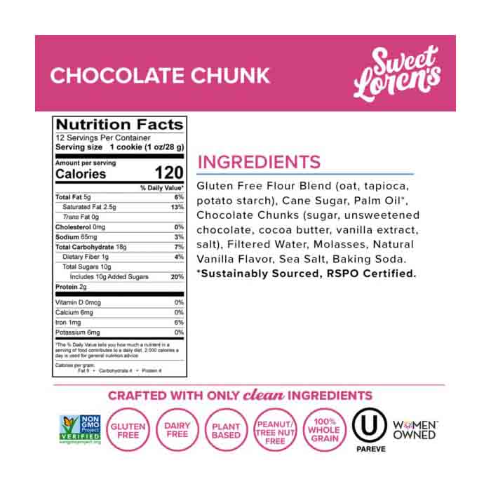Sweet Lorens - Chocolate Chunk Cookie Dough, 12oz - back