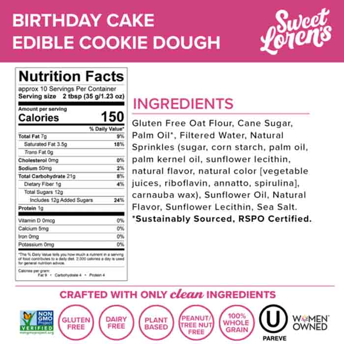 Sweet Lorens - Cookie Dough Bday Cake Gf, 12oz back