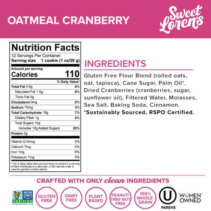 Sweet Lorens - Cookie Dough Oatmeal Cranberry Gf, 12oz back