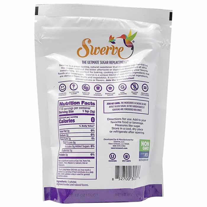 Swerve - Sugar Replacement - Confectioners, 12oz - back