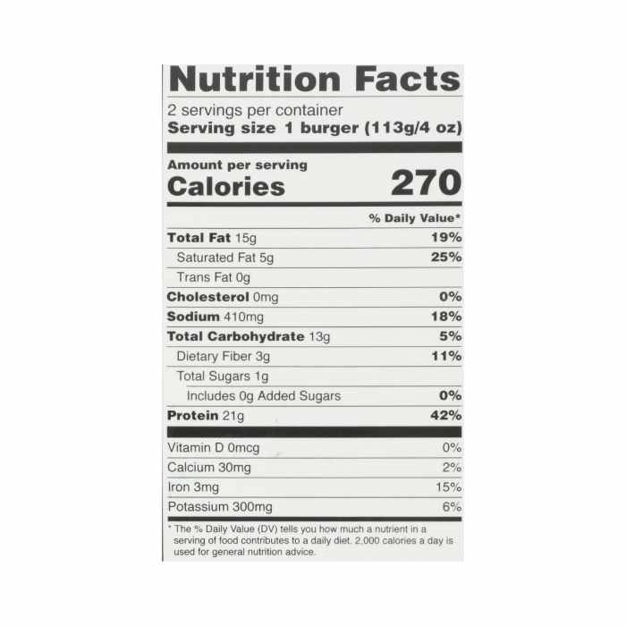 TMRW Foods - The Burger, 8oz - Nutrition Facts