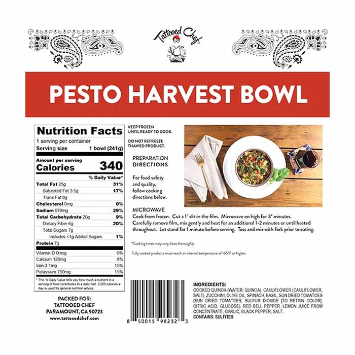 Tattooed Chef - Pesto Harvest Bowl, 8.5oz - back
